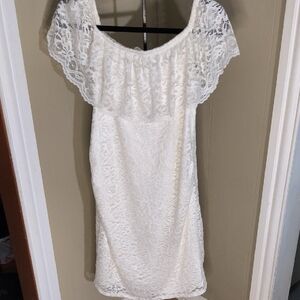 Pinkblush White Off-the-Shoulder Flutter Sleeve Lace Maternity Mini Dress Size M